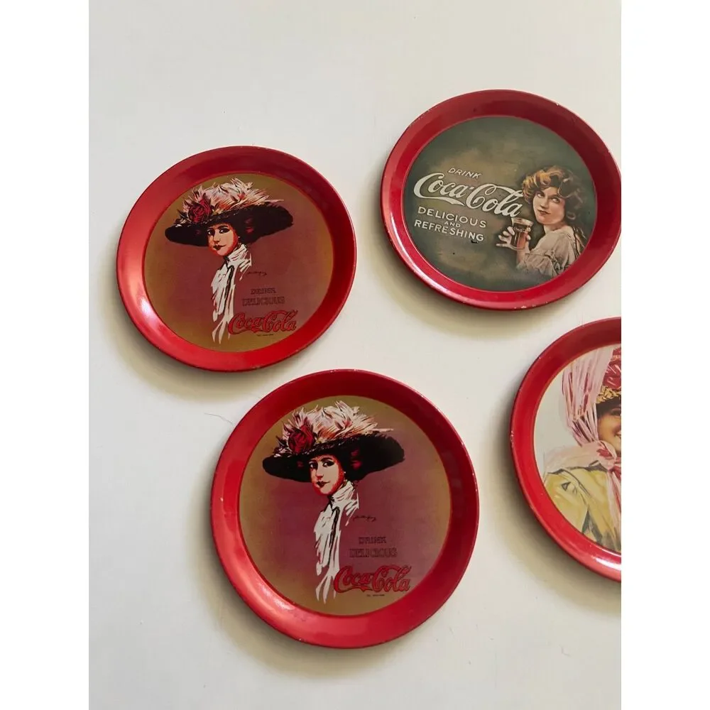 1993 Coca Cola Coasters Metal 3.5 Inch Tin Retro Drink Coke Vintage Lot of 6 Red